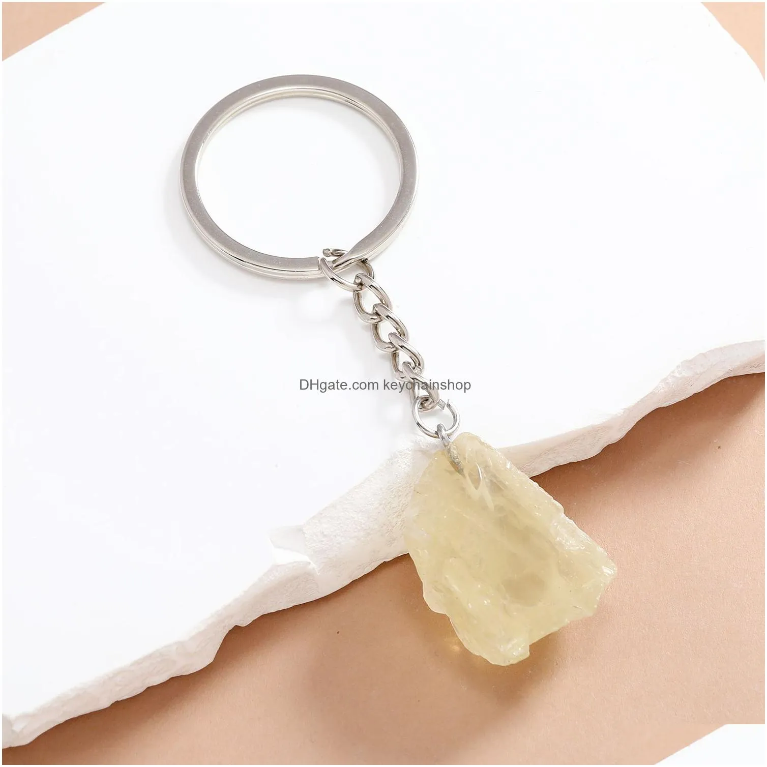 Keychains & Lanyards Irregar Ore Crystal Opal Natural Stone Key Rings Rough Gem Charms Keychains Healing Keyrings For Women Men Drop D Dhic5