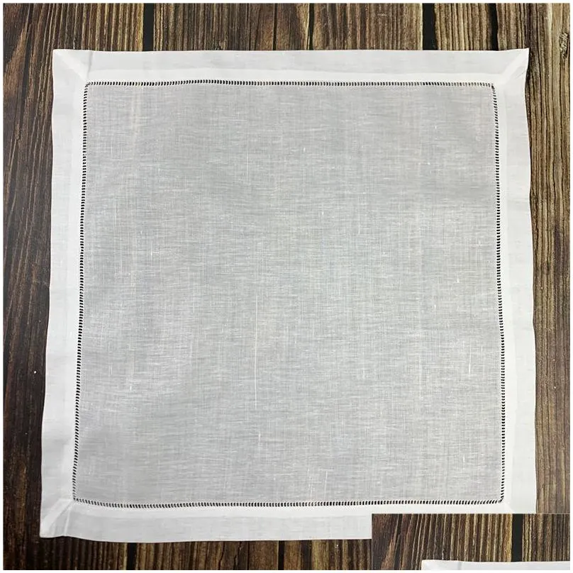 Table Napkin Sef Of 12 Home Textiles Table Napkin White 100% Linen Fabric Hemstitched Border Dinner Napkins For Special Ocns 18X18/20X Dhvno