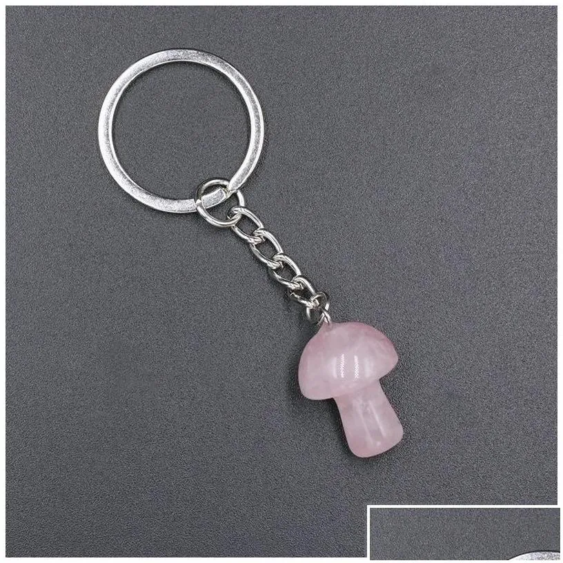Key Rings Key Rings Natural Crystal Stone Mushroom Keychains Healing Crystals Car Bag Decor Keyholder For Women Men Drop Delivery Jewe Dhlso