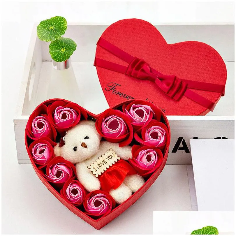 Valentine Flower Soap Rose 10Pcs Heart Scented Bath Body Petal Case Wedding Decoration Gift Festival Box Drop Delivery Dhsgt