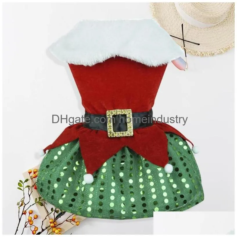 Dog Apparel Dog Apparel Colorblock Pet Dress Festive Santa Claus Up Skirt Sparkling Sequin Hem Comfortable Clothes For Christmas Holid Dhfkw