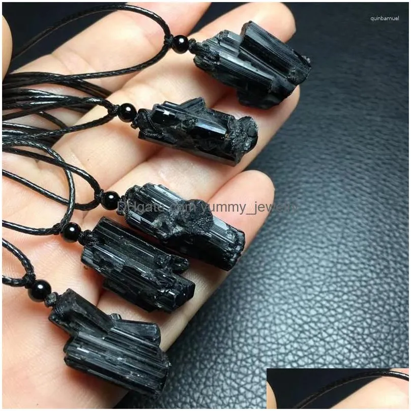 Charms Charms Natural Black Tourmaline Pendant Crystal Carving Polishing Mature Charm Jewelry Birthday Present 1Pcs Drop Delivery Jewe Dhfde