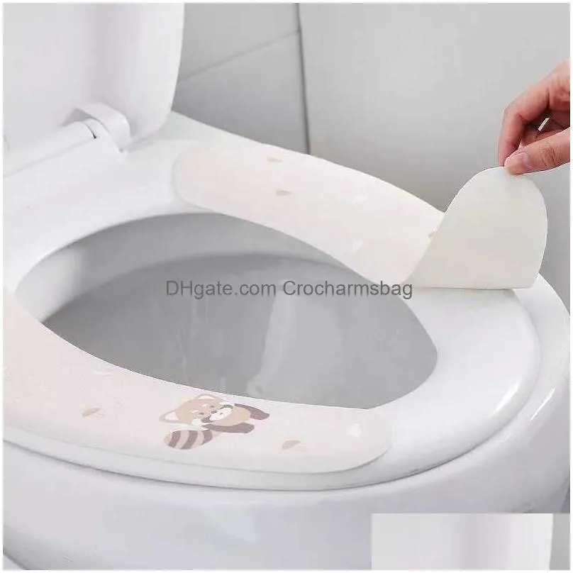 Toilet Seat Covers New Cartoon Rabbit Toilet Seat Er Winter Warm Cushion Lid Wc Sitting Ring Pad Paste Bathroom Accessories Drop Deliv Dhcao