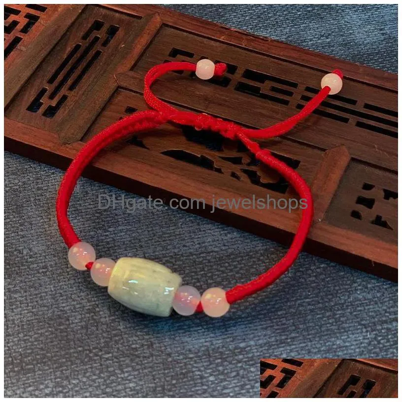 Charm Bracelets Charm Bracelets Chinese Style Hand-Woven Red String For Women 10Pcs Natural Jade Bracelet Wholesale Ethnic Jewelry Tra Dhyhs