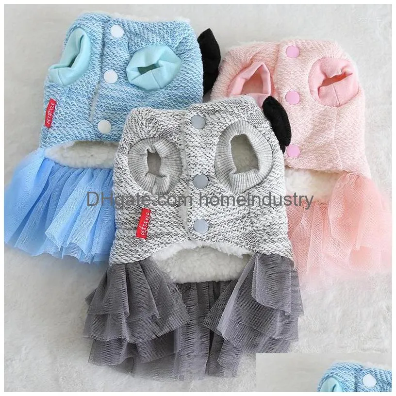 Dog Apparel Dog Apparel Fashion Wedding Party Girl Pet Dresses Winter Warm Thick Coat Bow Female Yorkshire Chihuahuwa Autumn Clothing Dhjhy