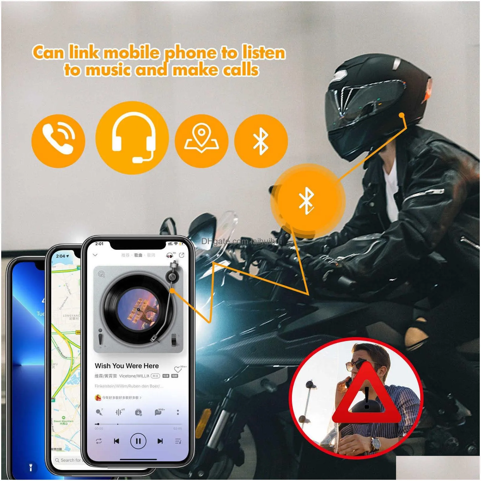 car motorcycle bluetooth helmet intercom headset wireless waterproof hands- call stereo music earphone walkie talkie for moto