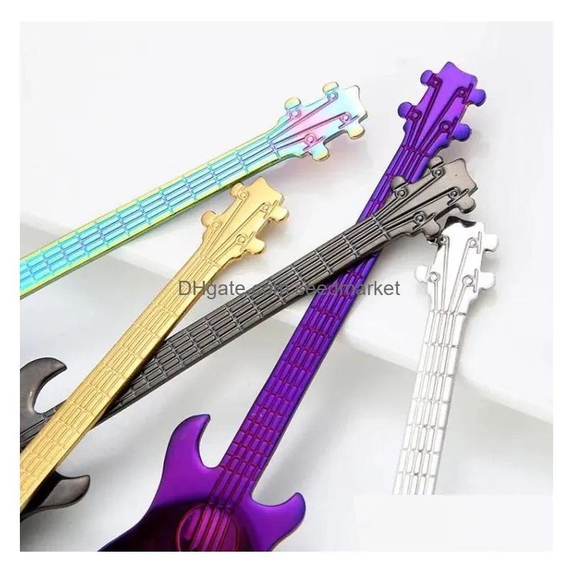 stainless steel coffee spoons guitar violin shape dessert spoon stirring spoon lovely titanium plated ice scoop