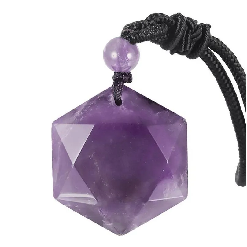 Pendant Necklaces Pendant Necklaces Natural Amethyst Crystal Stone Hexagram Reiki Magen David Healing Star Of Adjustable Rope Chain Ne Dhe5U