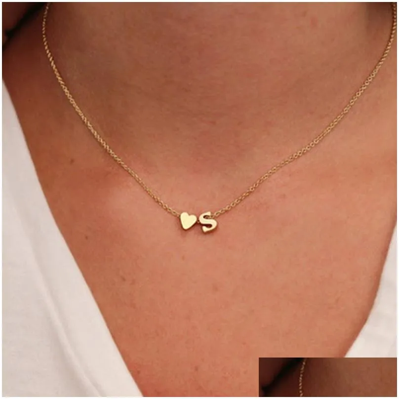 Pendant Necklaces Fashion Tiny Heart Dainty Initial Necklace Gold Sier Color Letter Name Choker Necklaces For Women Pendant Jewelry Gi Dhr7L