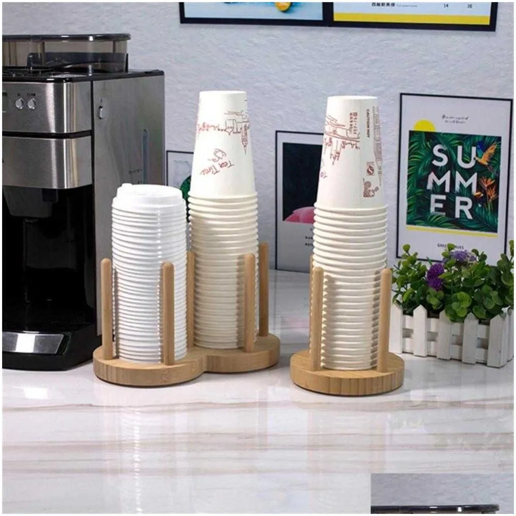 Other Home & Garden New Mti-Function Disposable Cups Holder Wooden For Buffet Lounges Household Kitchen Bar Office Cup Extractor Verti Dhiwq