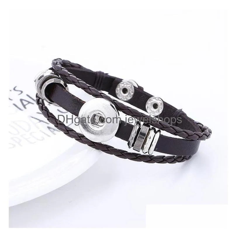 Charm Bracelets Braided Leather Bracelets For Women Man Antique Sier Charms Circle Cross Snap Button Bracelet Jewelry Gift Mtilayer Be Dhvbc