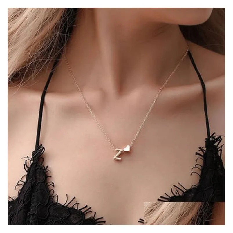 Pendant Necklaces Fashion Tiny Heart Dainty Initial Necklace Gold Sier Color Letter Name Choker Necklaces For Women Pendant Jewelry Gi Dhr7L
