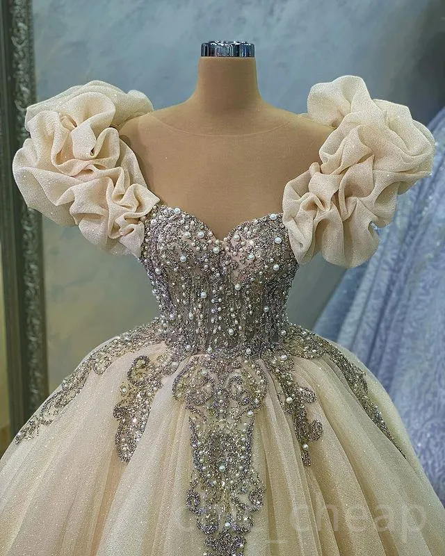 2023 April Aso Ebi Beaded Pearls Quinceanera Dresses Sequined Lace Sheer Neck Ball Gown Crystals Prom Evening Party Pageant Birthday Gowns Dress ZJ0238