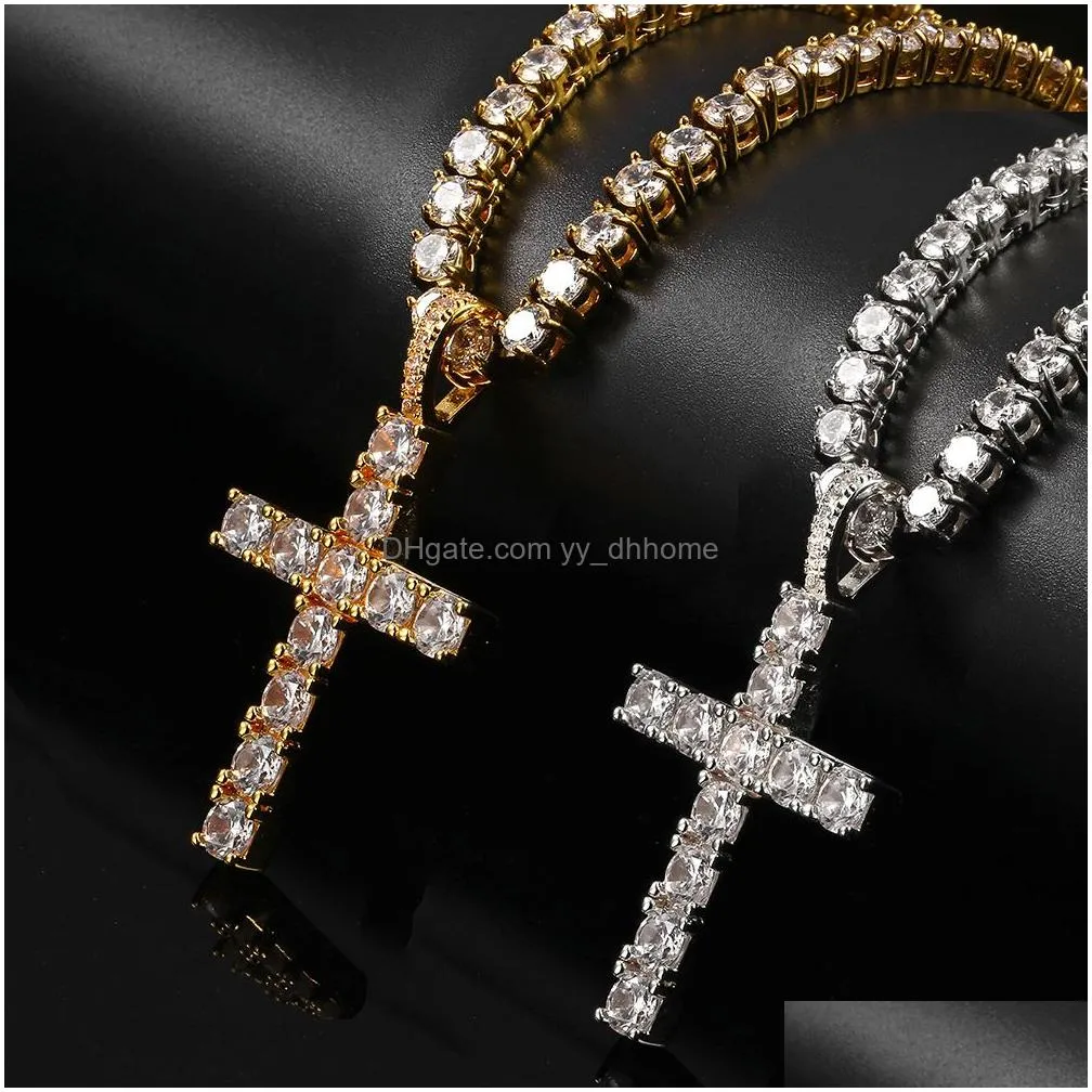 shining diamond stone cross pendants necklace jewelry platinum plated men women lover gift couple religious jewelry