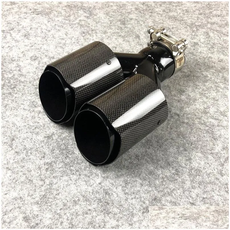 1 pcs full carbon fiber add glossy black stainless steel exhaust muffler pipes auto universal akrapovic car dual tips