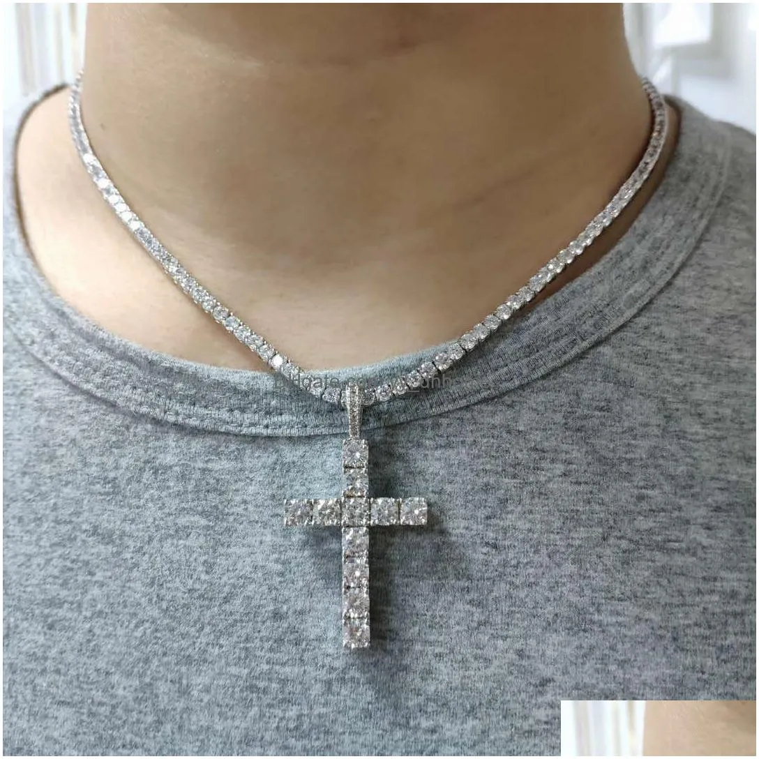 shining diamond stone cross pendants necklace jewelry platinum plated men women lover gift couple religious jewelry