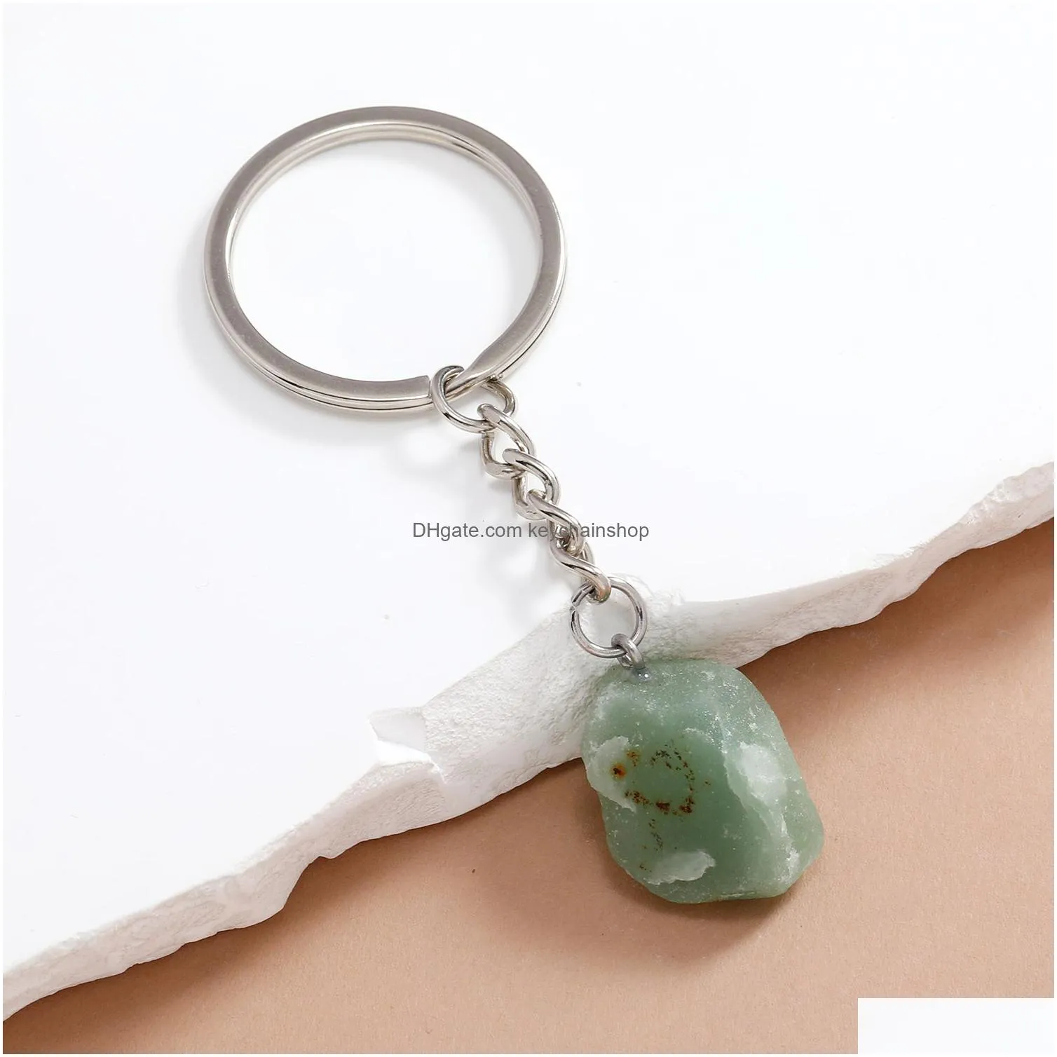 Keychains & Lanyards Irregar Ore Crystal Opal Natural Stone Key Rings Rough Gem Charms Keychains Healing Keyrings For Women Men Drop D Dhic5
