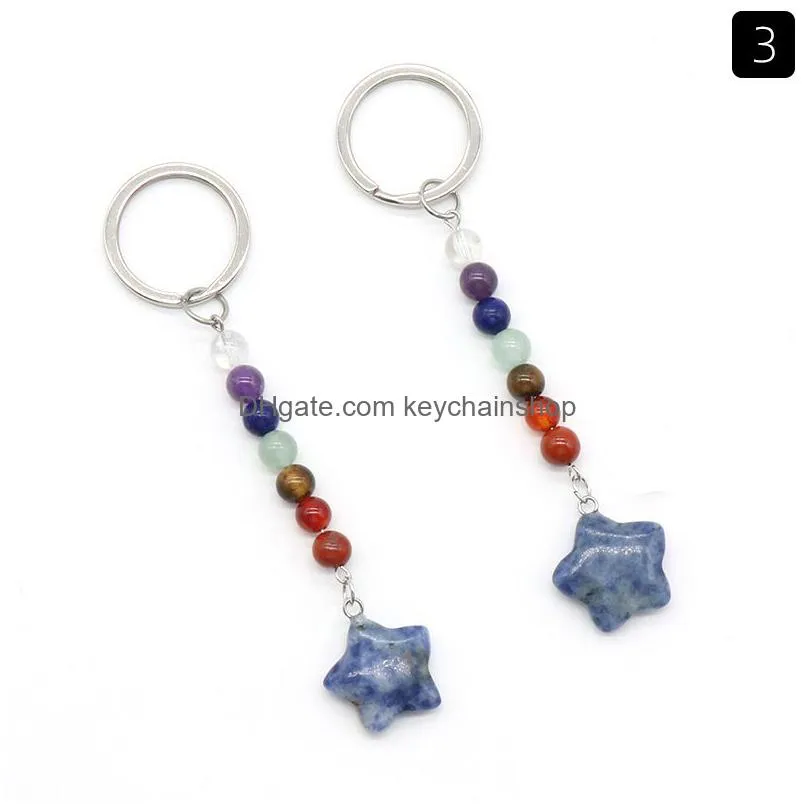 Keychains & Lanyards Star Shape Stone Key Rings 7 Colors Chakra Beads Chains Charms Keychains Healing Crystal Keyrings For Women Men D Dhme0