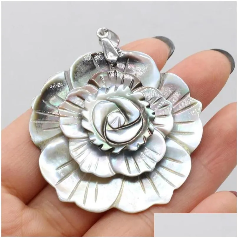 Pendant Necklaces Pendant Necklaces Natural Abalone Shell Flower Shape Mother Of Pearl Exquisite Charms For Jewelry Making Diy Necklac Dh0H3