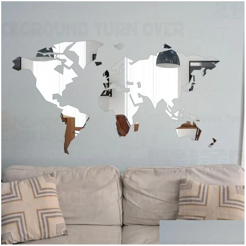 Mirror Wall Stickers Sticker Decoration Bedroom Decor Room Decals Living Large Abstract World Map Time Zone R137 Y200103
