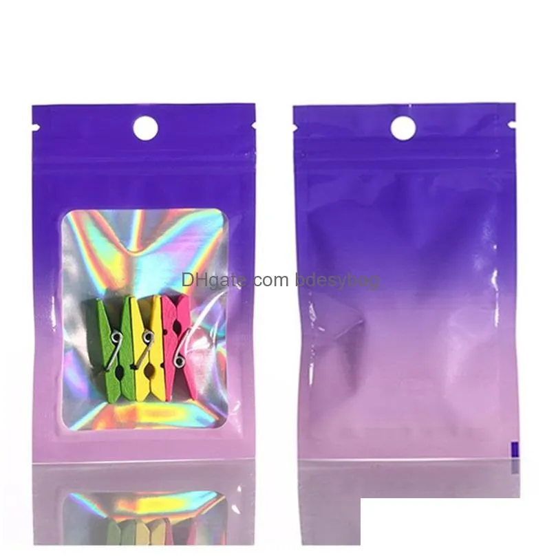 laser zipper bag cosmetic packaging self sealing bag clear holographic jewelry thick aluminum foil self seal bags lx4475