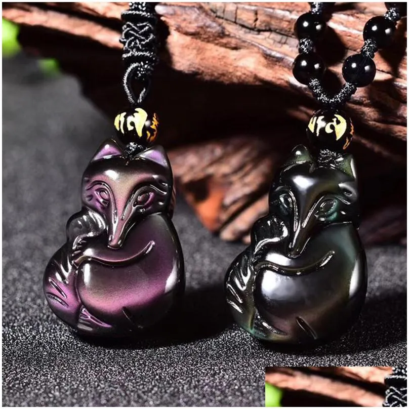 Pendant Necklaces Pendant Necklaces Natural Rainbow Eyes Obsidian Stone Colorf Original Necklace Fashion Jewelry Women Men With Beads Dhkaz
