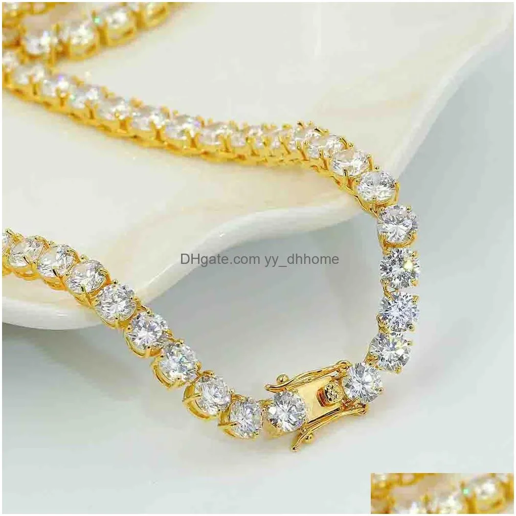 3mm 4mm 5mm 6mm hip hop tennis chains jewelry mens diamond necklaces 18k real gold /white gold plated bling graduated