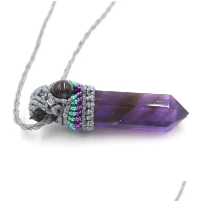 Pendant Necklaces Pendant Necklaces Natural Crystal Necklace For Women Hexagonal Point Rope Wrap Braided Pink Quartz Lapis Amethysts P Dhrw7