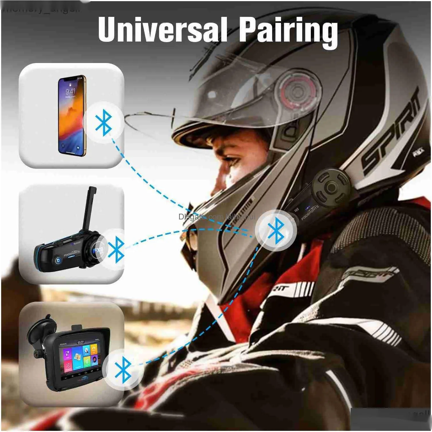 walkie talkie fodsports v6s helmet intercom motorcycle bluetooth headset 1000m ip65 waterproof 6 rider wireless interphone bt5.0 fm radio