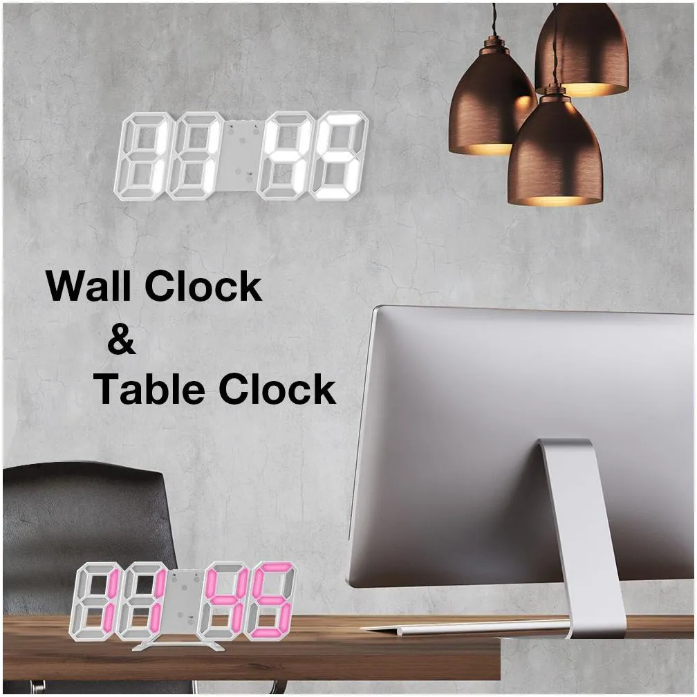 Hot! 3D LED Modern Digital Table Watch Desktop Alarm Nightlight Saat Wall Clock For Home Living Room Y200110