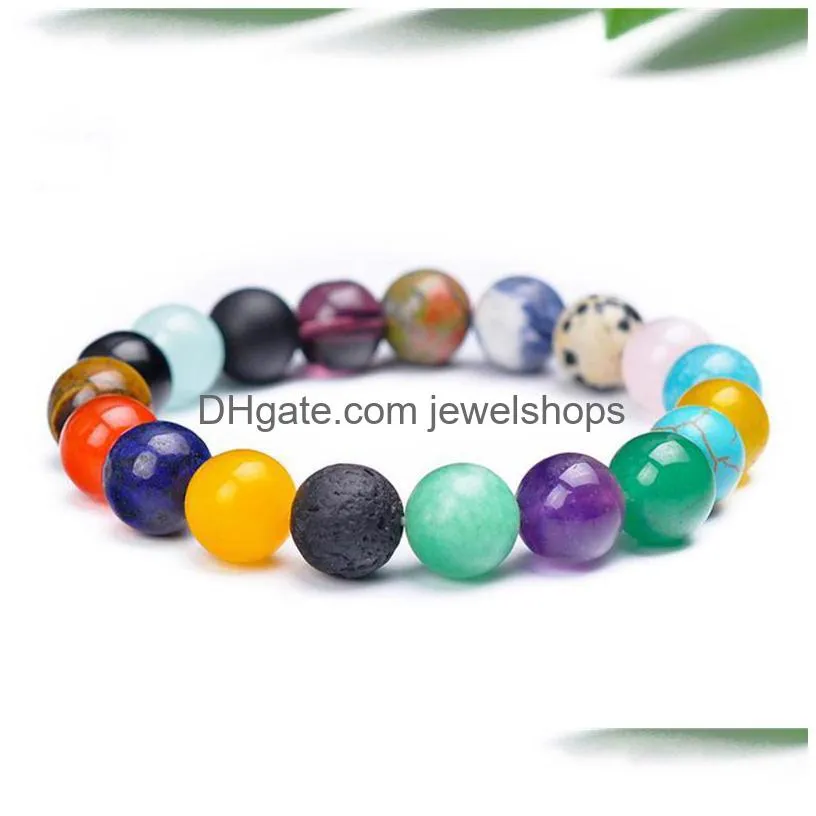 Charm Bracelets Charm Bracelets Mticolor Natural Stone Bracelet Diy Mixed Beaded Beads 7 Chakra Healing Nce-Stone Men Women Gift Reiki Dhvfw