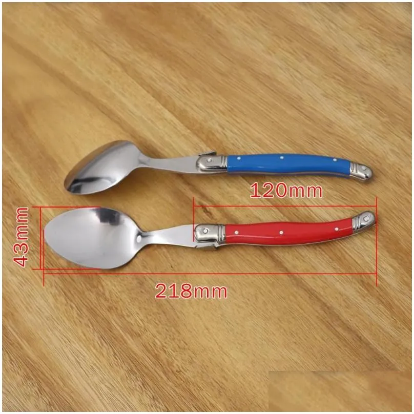 Spoons Stainless Steel Laguiole Dinner Spoon Big Large Tablespoon Set Rainbow Handle Soup Scoop Multi Color Cutlery Cafe 6pcs 8.5inch