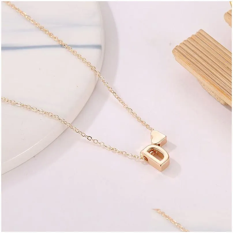 Pendant Necklaces Fashion Tiny Heart Dainty Initial Necklace Gold Sier Color Letter Name Choker Necklaces For Women Pendant Jewelry Gi Dhr7L