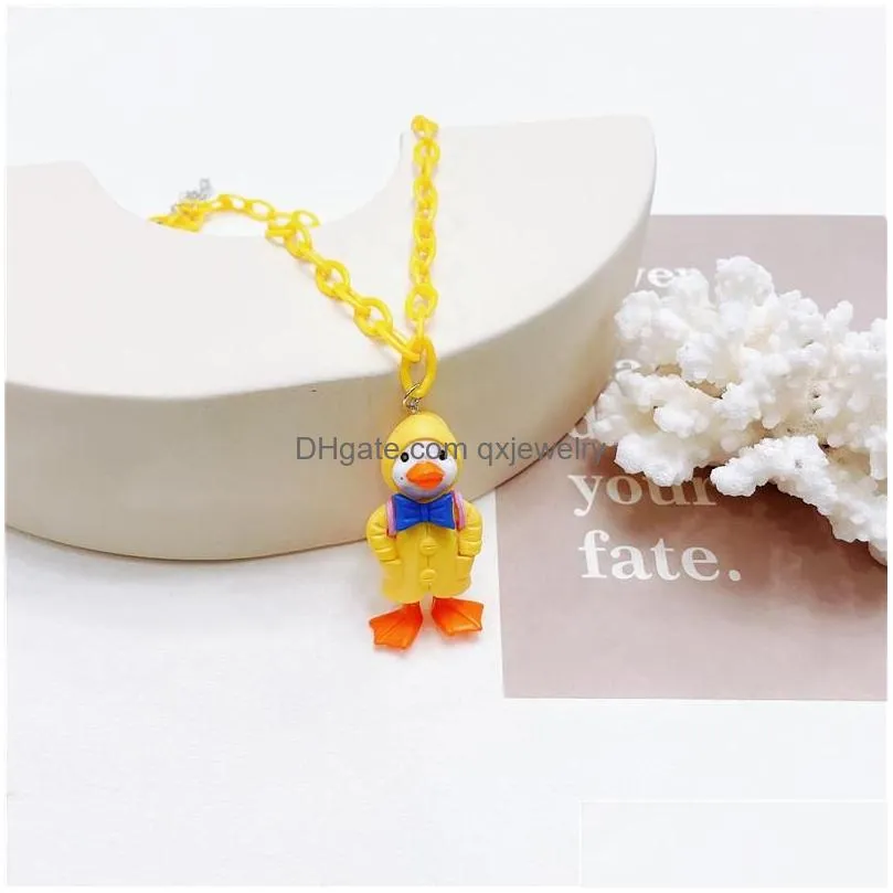Pendant Necklaces Pendant Necklaces Funny Little Duck Acrylic Chain Necklace Kid Jewelry Mticolor 3D Sile Clavicle For Girls Children Dhjlb