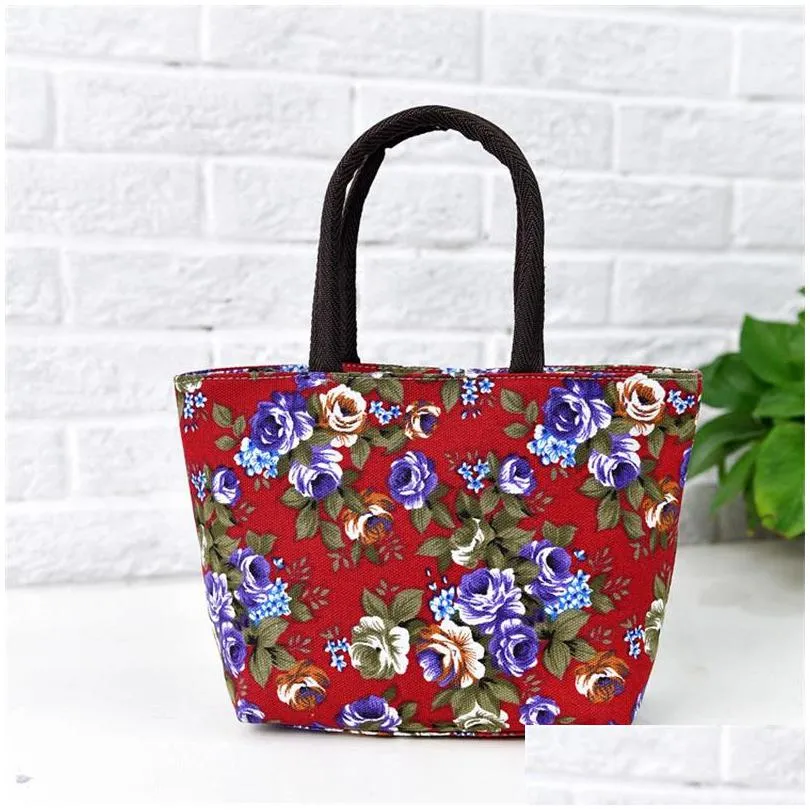 floral ethnic single handbag single shoulder canvas flower reusable portable shopping bags women tote bag with zipper high capacity 4mh