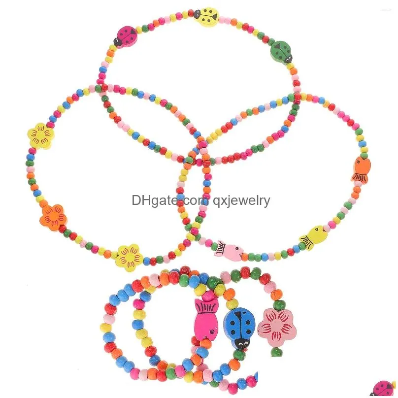 Pendant Necklaces Pendant Necklaces 6 Pcs Wooden Bracelet Children Jewelry Sets Kids Bracelets Necklace Bamboo Bead Drop Delivery Jewe Dh9Fo