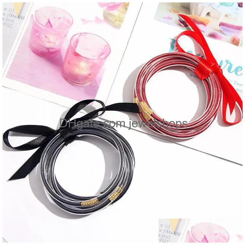 Jelly Glitter Bracelets Jelly Fashion Bangles For Women Trendy Filled Plastic Bow Knot Ribbon Girls Party Gifts Sile Jewelry Drop Deli Dhdf1