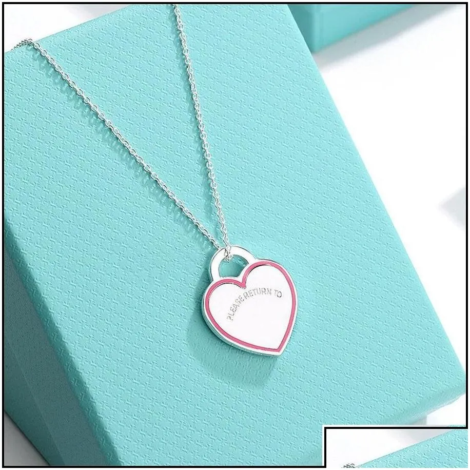 Pendant Necklaces Pendant Necklaces Design Brand Enamel Heart Love Necklace Clavicle Red Blue Pink For Women Jewelry Gift Drop Drop De Dhex3