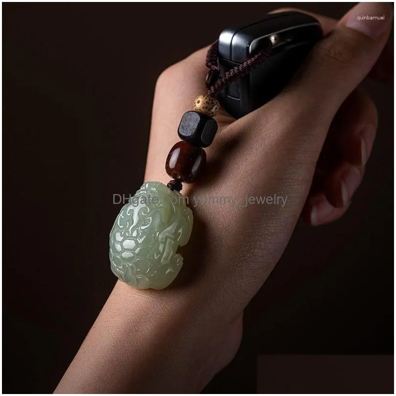 Charms Charms Qn China-Chic Hetian Jade Dragon Tortoise Keychain Mens Car Pendant Womens Fashion Accessories Drop Delivery Jewelry Jew Dhi1P