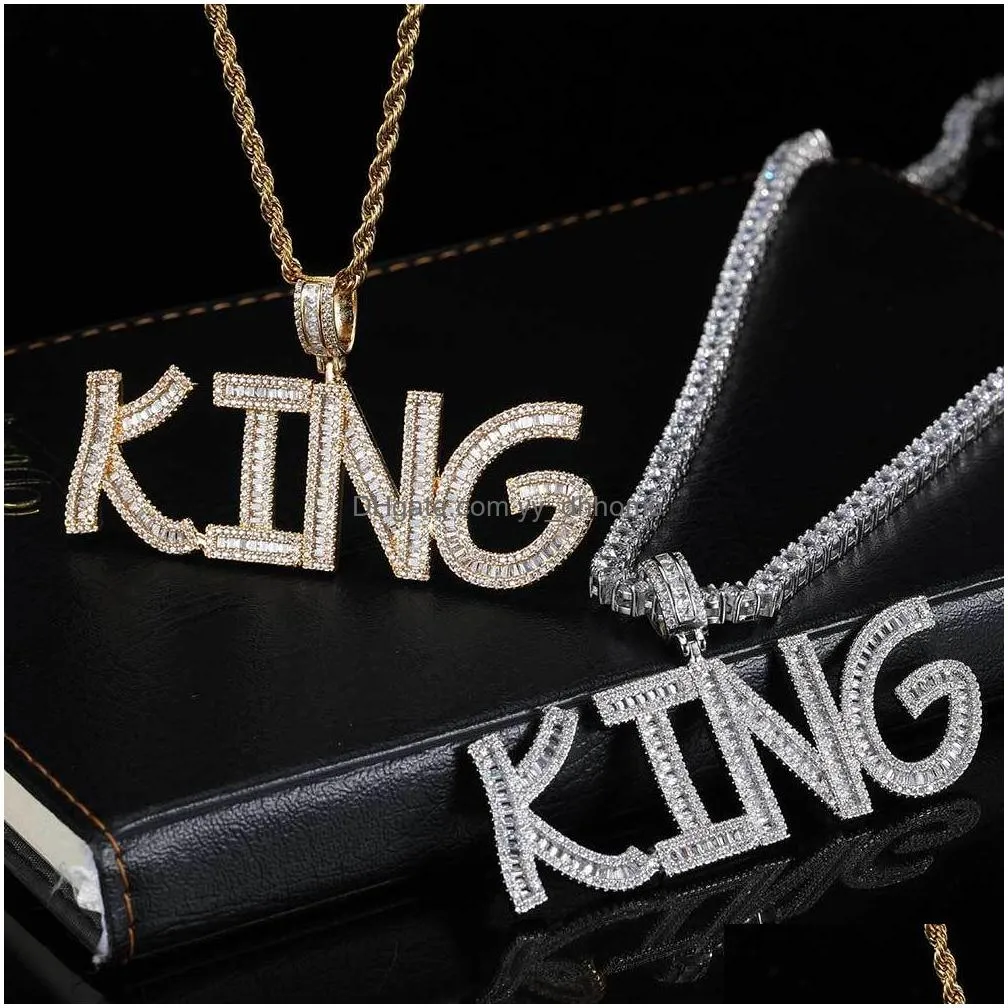 topbling hip hop simulated diamond pendant necklaces a-z custom name bubble letters charm gift for men women