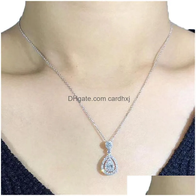 Pendant Necklaces New Victoria Sparkling Luxury Jewelry 925 Sterling Sierrose Gold Fill Drop Water White Topaz Pear Cz Diamond Women P Dhnfd