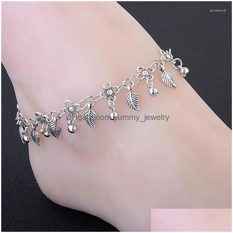 Anklets Anklets Summer Style Leaf Tassel Anklet For Women Beach Fashion Retro Metal Water Drops Body Jewelry Drop Delivery Jewelry Dhd5V