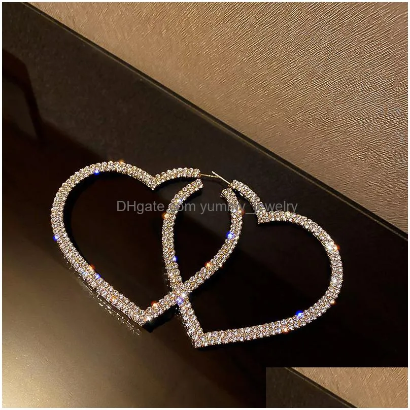 Stud Stud Earrings Exaggerated Rhinestone Fashion Big Heart Crystal Hoop For Women Geometric Rhinestones Jewelry Accessories Drop Deli Dhj5P