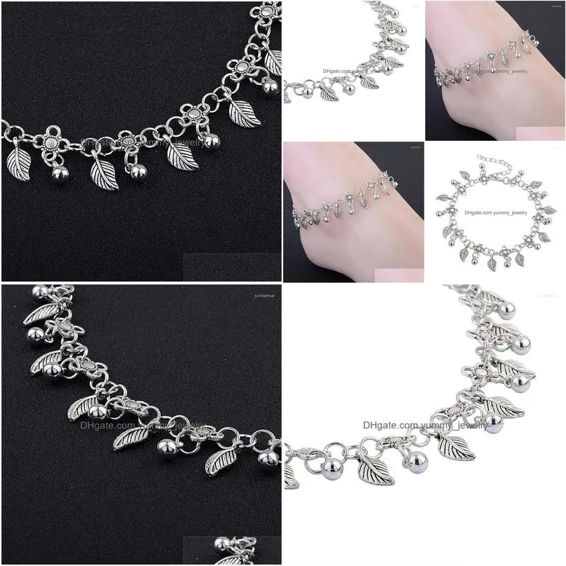 Anklets Anklets Summer Style Leaf Tassel Anklet For Women Beach Fashion Retro Metal Water Drops Body Jewelry Drop Delivery Jewelry Dhd5V