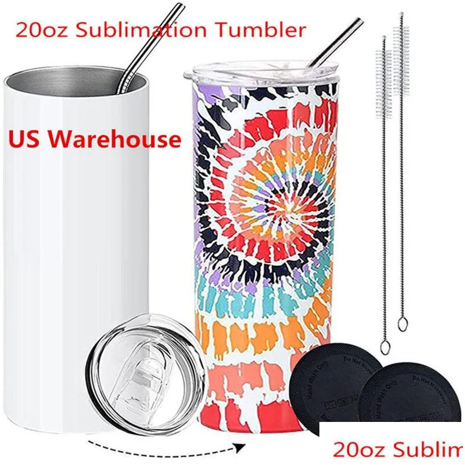 CA USA Warehouse 20Oz Sublimation Tumblers Stainless Steel Double Wall Insulated Coffee Mug White Straight Blank Stocked