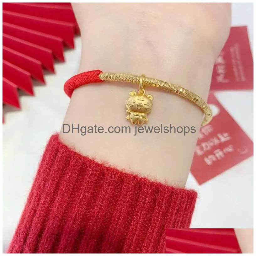 Charm Bracelets Charm Bracelets Year Gift Decoration Men Cartoon Design Tiger Pendant Chinese Red String Bracelet Woven Hand Rope Drop Dhvkg