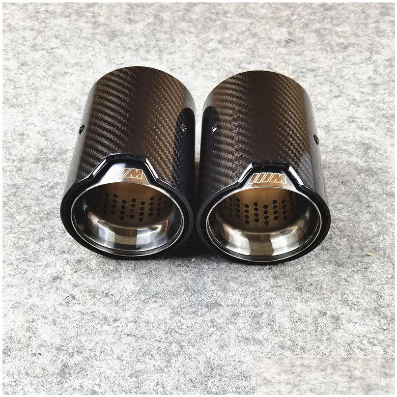 1 pcs glossy carbon fiber exhasut muffler tip car auto silver stainless steel trim tail for m2 m3 m4