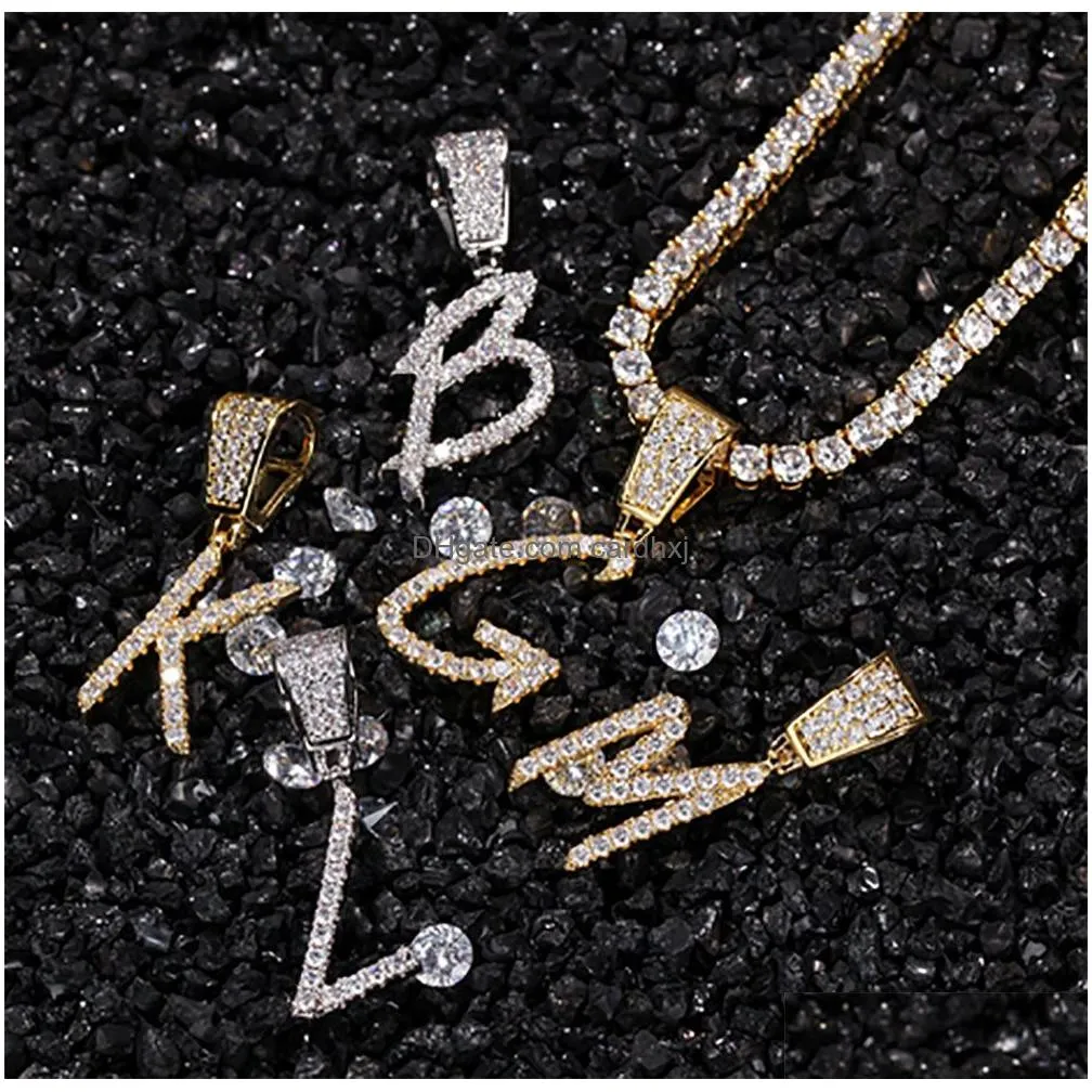 Pendant Necklaces Gold Sier Az Letters Pendant Necklaces Whos Initial Micro Letter Charm For Men Women With 24Inch Rope Chain2891677 D Dhig1