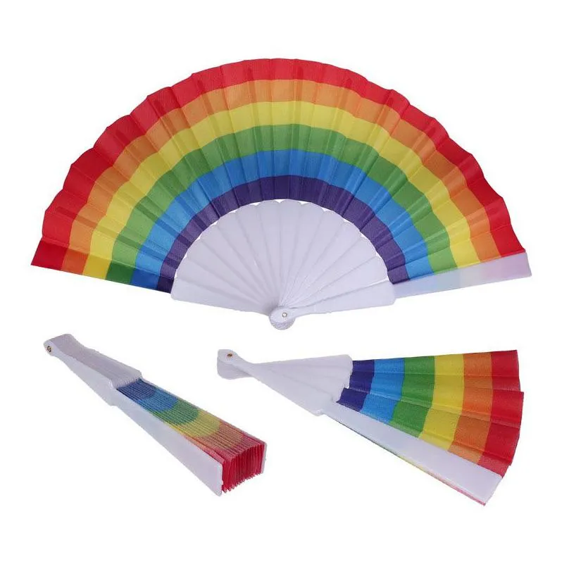 23Cm Folding Spain Rainbow Pride Festival Style Hand Fan Dance Wedding Party Fabric Folding-Hand Fans Drop Delivery Dhvwj