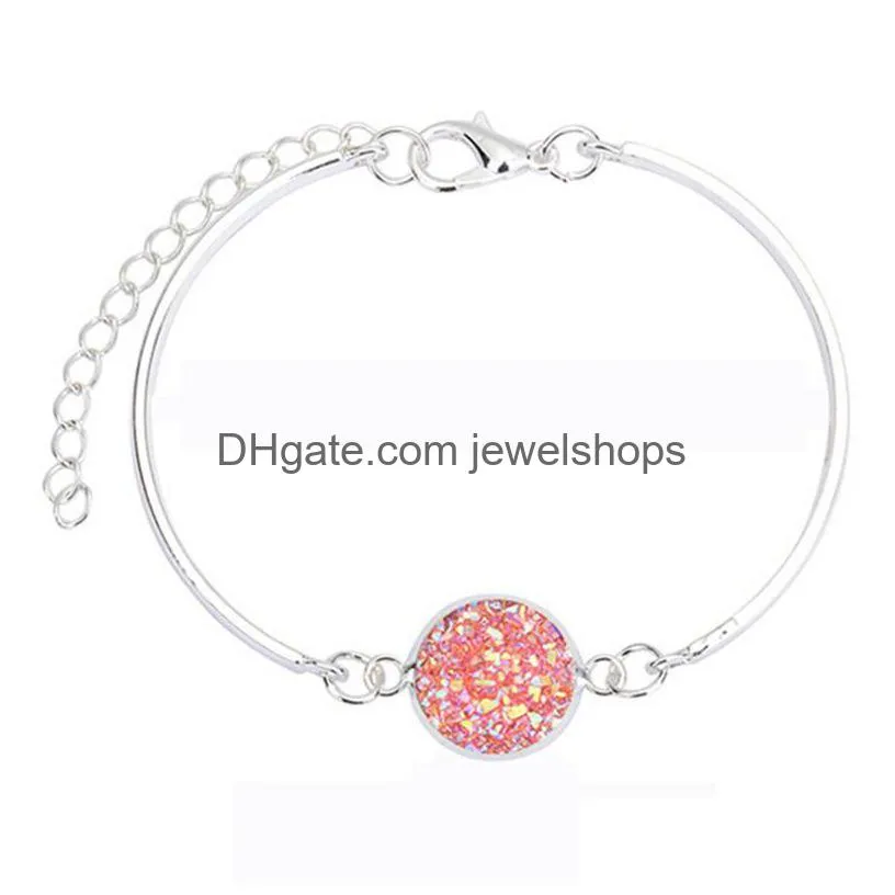 Charm Bracelets Natural Stone Bracelets Bangles For Women Colorf Crystal Quartz Druzy Charms Bracelet New Sier Plated Summer Lady Drop Dhsfl